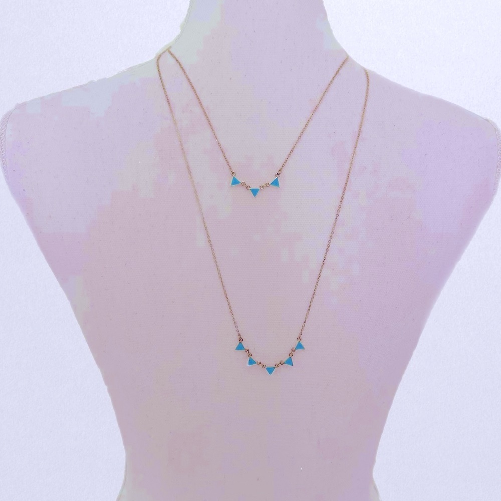 Layered necklace turquoise triangles double strand one clasp 13” - 14.5”